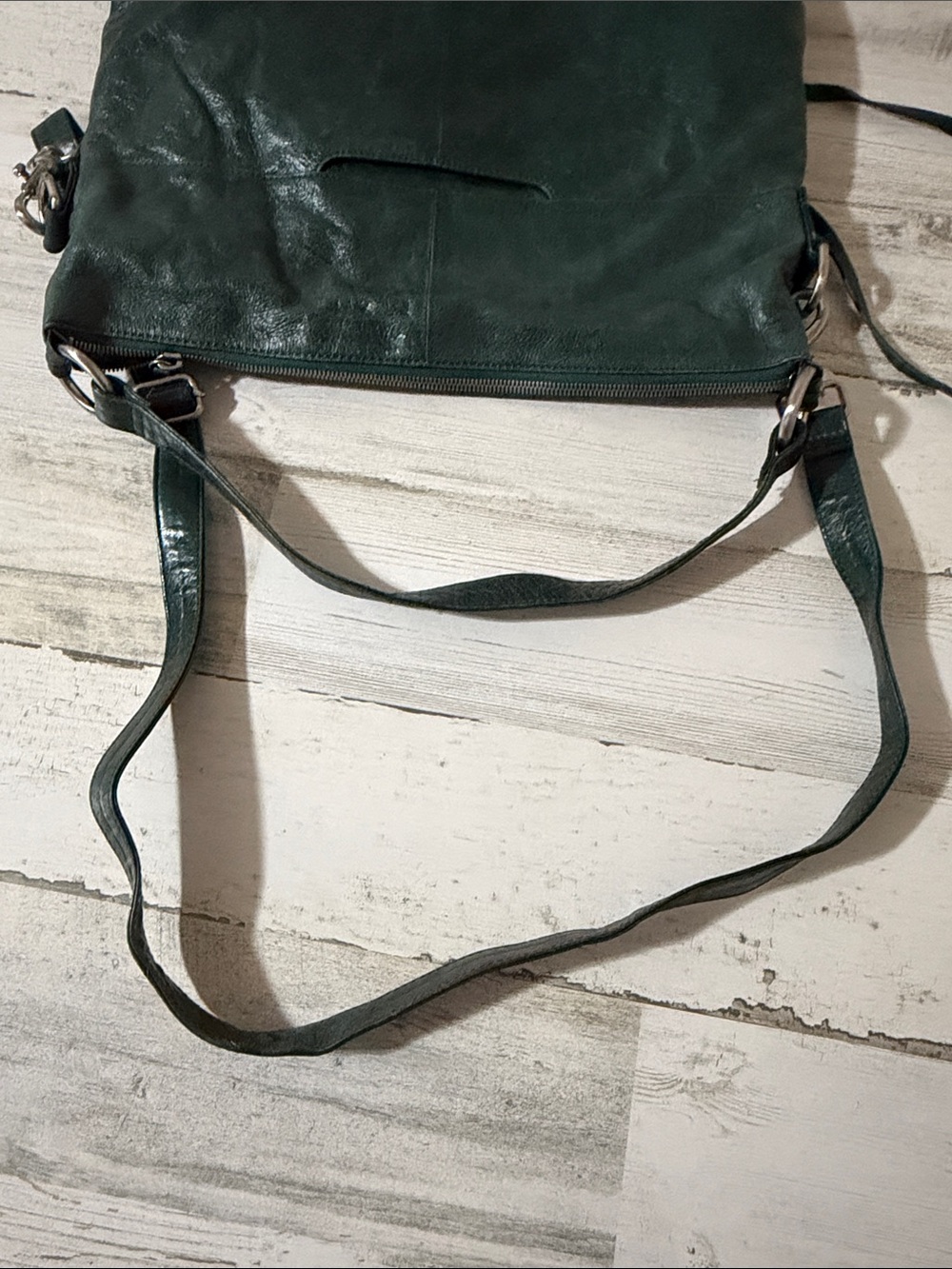 HOBO Dark Green Leather Convertible Crossbody Satchel - Picture 8 of 13